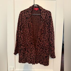 Boutique Leopard Print Open Front Cardigan - Brown/Black Large